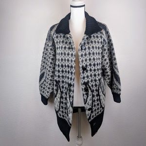 Vintage Oversized Boho Geometric Knit Cardigan